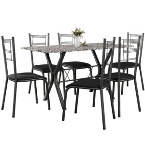 Conjunto De Mesa 6 Cadeiras Tampo De Granito  Santiago Fabone - Preto/Prata