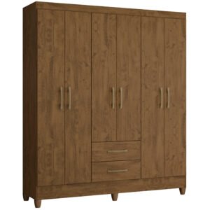 Guarda-Roupa Casal 6 Portas Bater 2 Gavetas Panamá Moval Roupeiro - Castanho