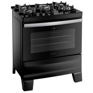 Fogão Atlas 5 Bocas Agile Glass Automático Mesa De Vidro Forno 86,5L - Preto - Bivolt