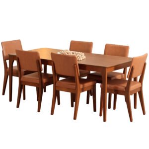 Mesa De Jantar 6 Cadeiras Madeira Maciça E Mdf Antonella Província - Canela/Caramelo