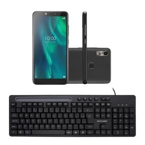 Combo Office - Smartphone Multilaser F 3G 32GB 5.5 pol. Android 9.0 e Teclado Com Fio Slot Cabo de 130cm Preto - P91301K P91301K